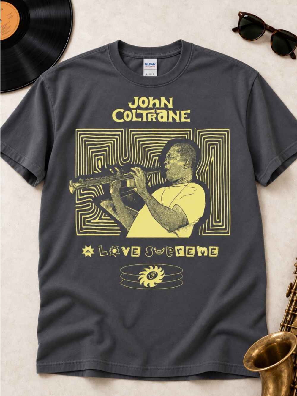 John Coltrane A Love Supreme Shirt Jazz Graphic Tee Gildan Charcoal